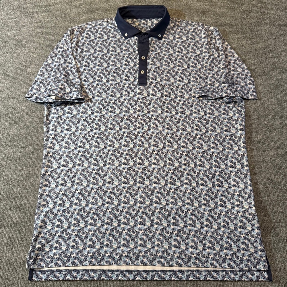 Jonnie O Men's Polo Shirt Navy‎ Floral Print Short Sleeve Golf Casual Size XL